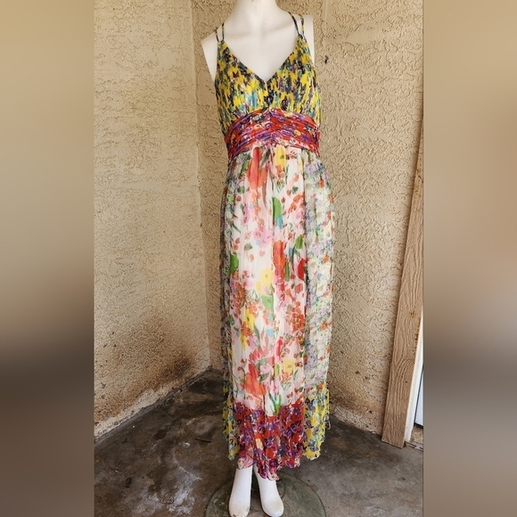 Anthropologie Malibu Floral Maxi Dress Flounced Hem Multicolor - Picture 7 of 12